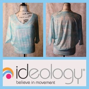 Ideology, Sheer, White & Sky Blue Athletic Top. XS